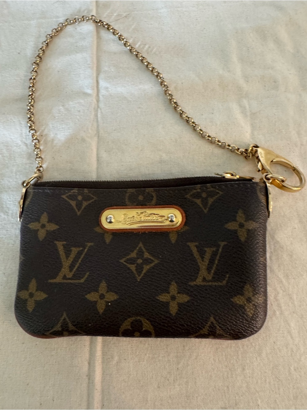 Authentic  Vuitton Monogram Canvas Brown & Gold Wristlet Clutch/Pochette